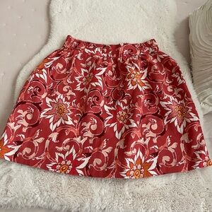 LOFT Red and White Floral A-Line Skirt